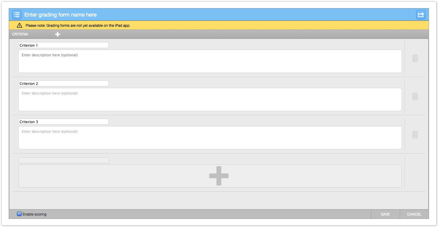 Rubric Form within the Rubric/Form Manager